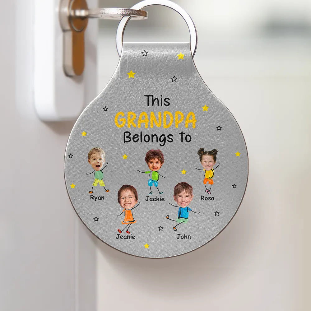 Custom Photo Drive Safe Daddy Grandpa Stick Figures - Personalized Custom Shaped Leather Keychain
