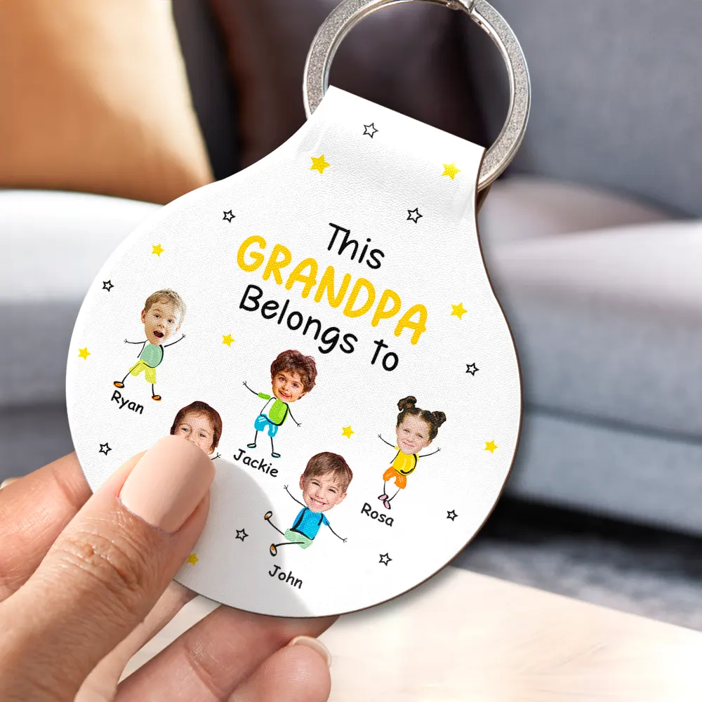 Custom Photo Drive Safe Daddy Grandpa Stick Figures - Personalized Custom Shaped Leather Keychain