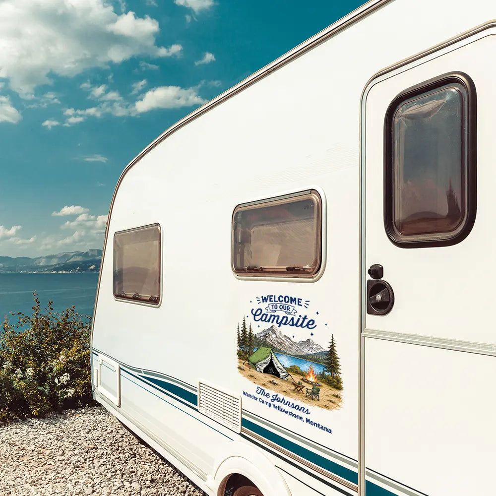 Family Welcome To Our Campsite - Personalized Decor Decal