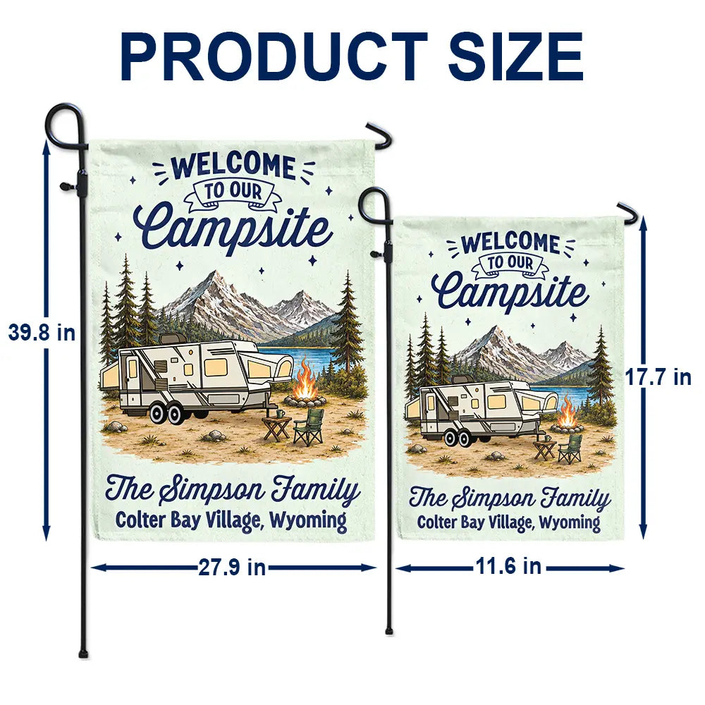 Family Welcome To Our Campsite - Personalized Flag
