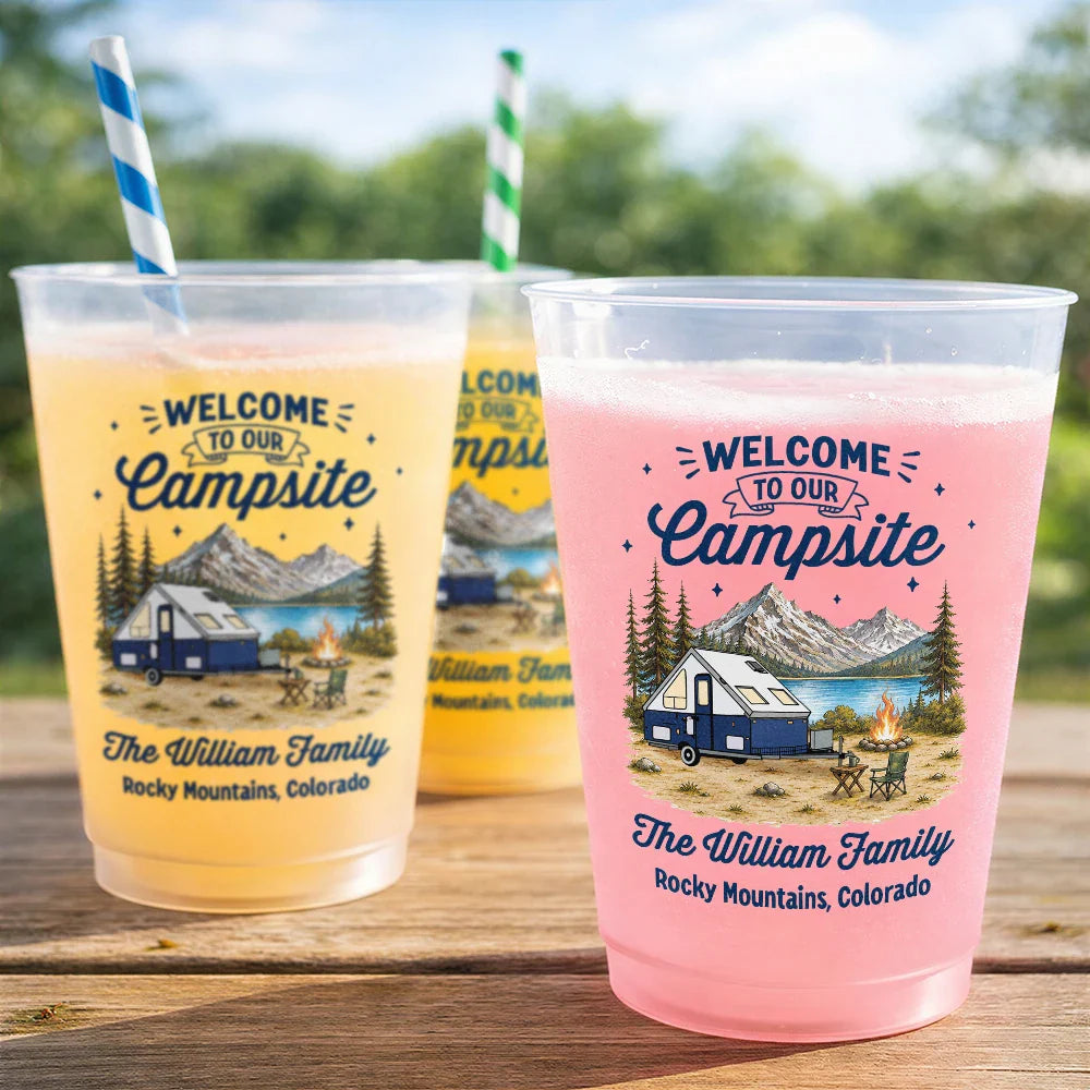 Family Welcome To Our Campsite - Personalized Frosted Cups