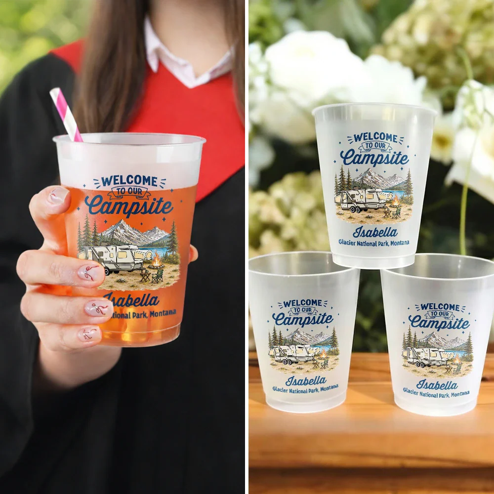 Family Welcome To Our Campsite - Personalized Frosted Cups