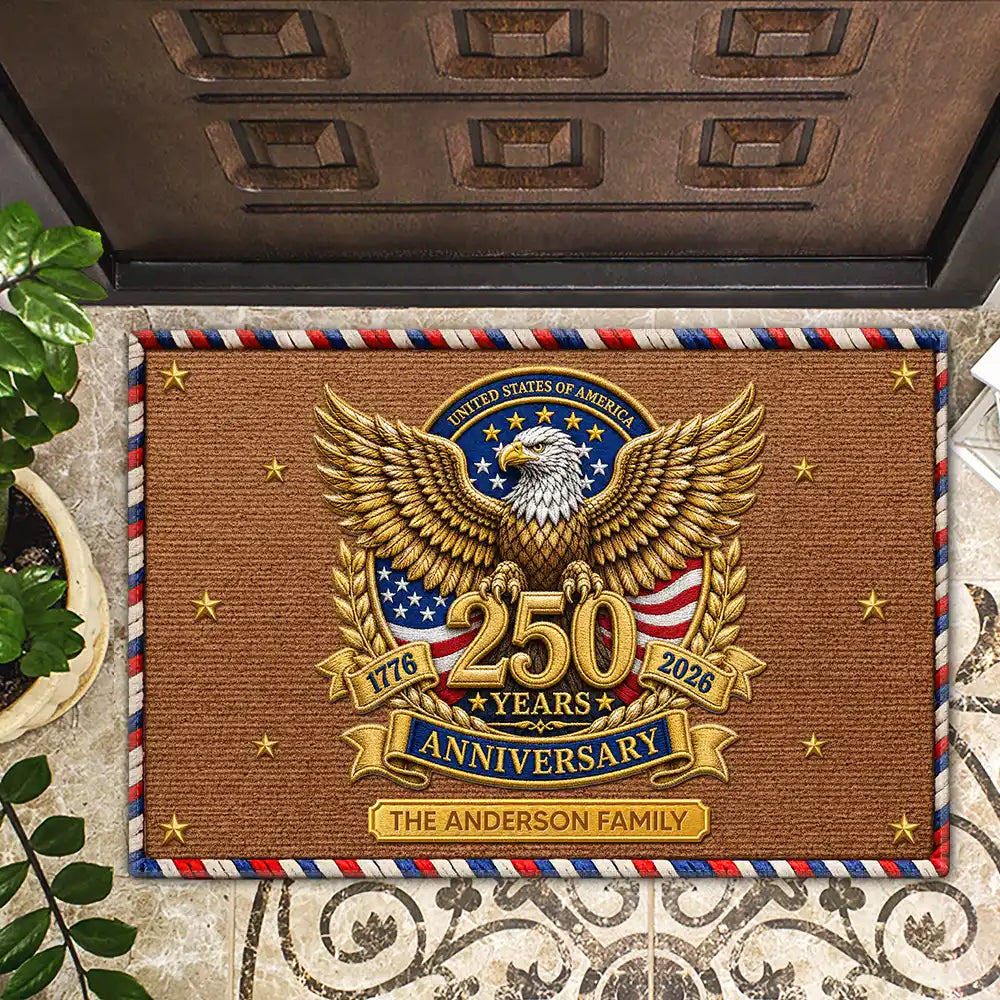 Faux Embroidery Effect 250 Years Of Freedom - Personalized Doormat
