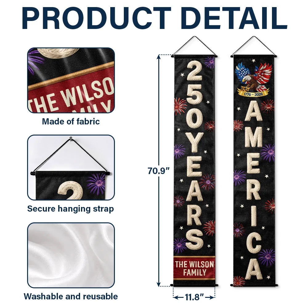 Faux Embroidery Effect America 250 Years Of Freedom - Personalized Porch Banners