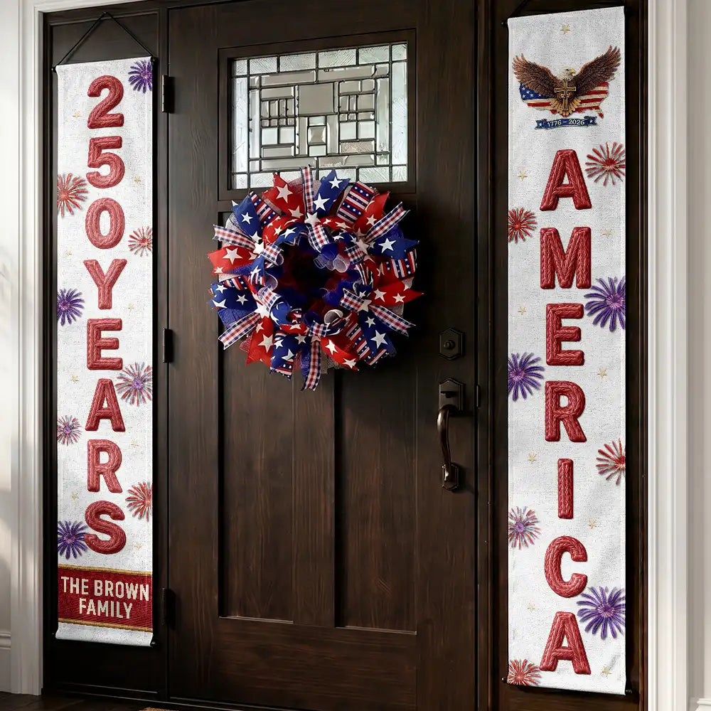 Faux Embroidery Effect America 250 Years Of Freedom - Personalized Porch Banners