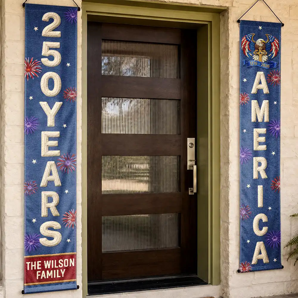 Faux Embroidery Effect America 250 Years Of Freedom - Personalized Porch Banners