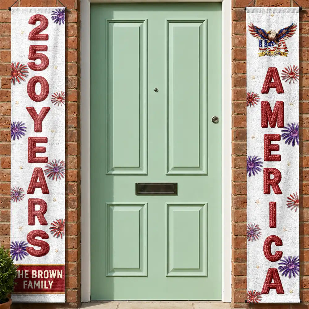 Faux Embroidery Effect America 250 Years Of Freedom - Personalized Porch Banners