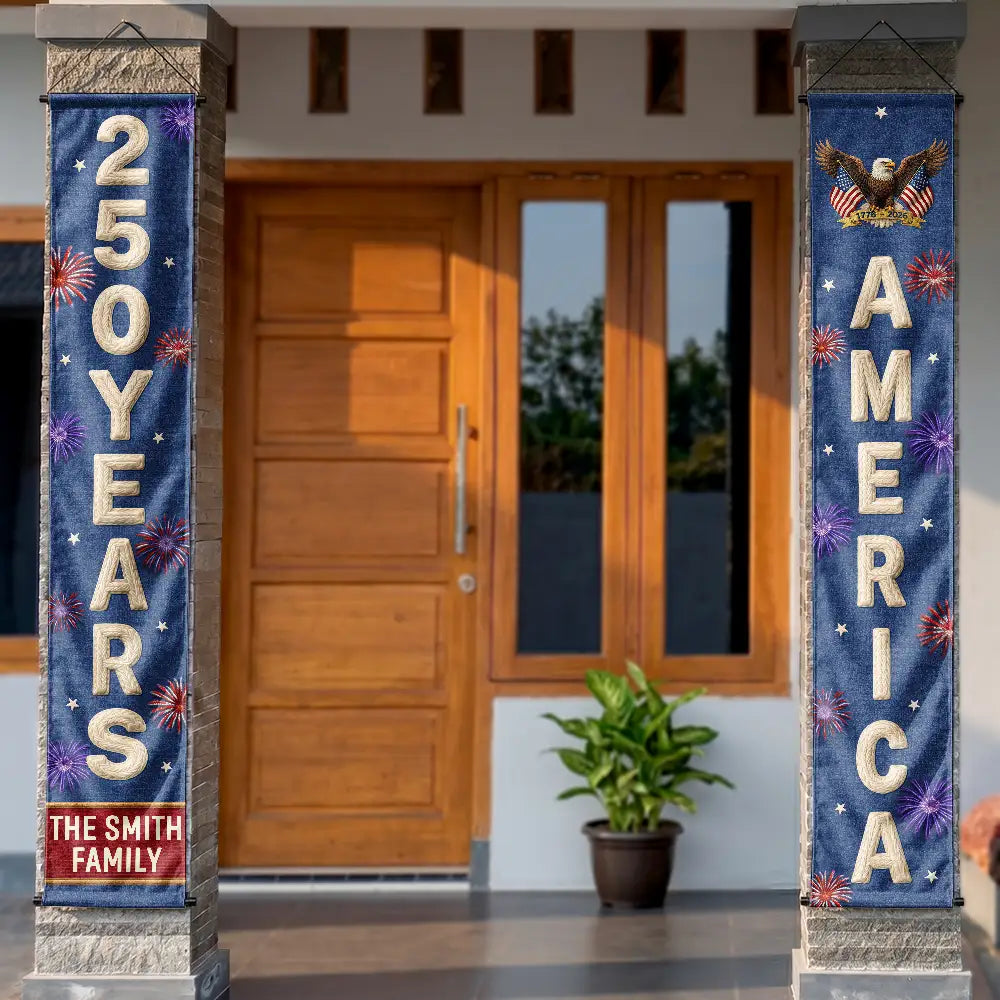 Faux Embroidery Effect America 250 Years Of Freedom - Personalized Porch Banners