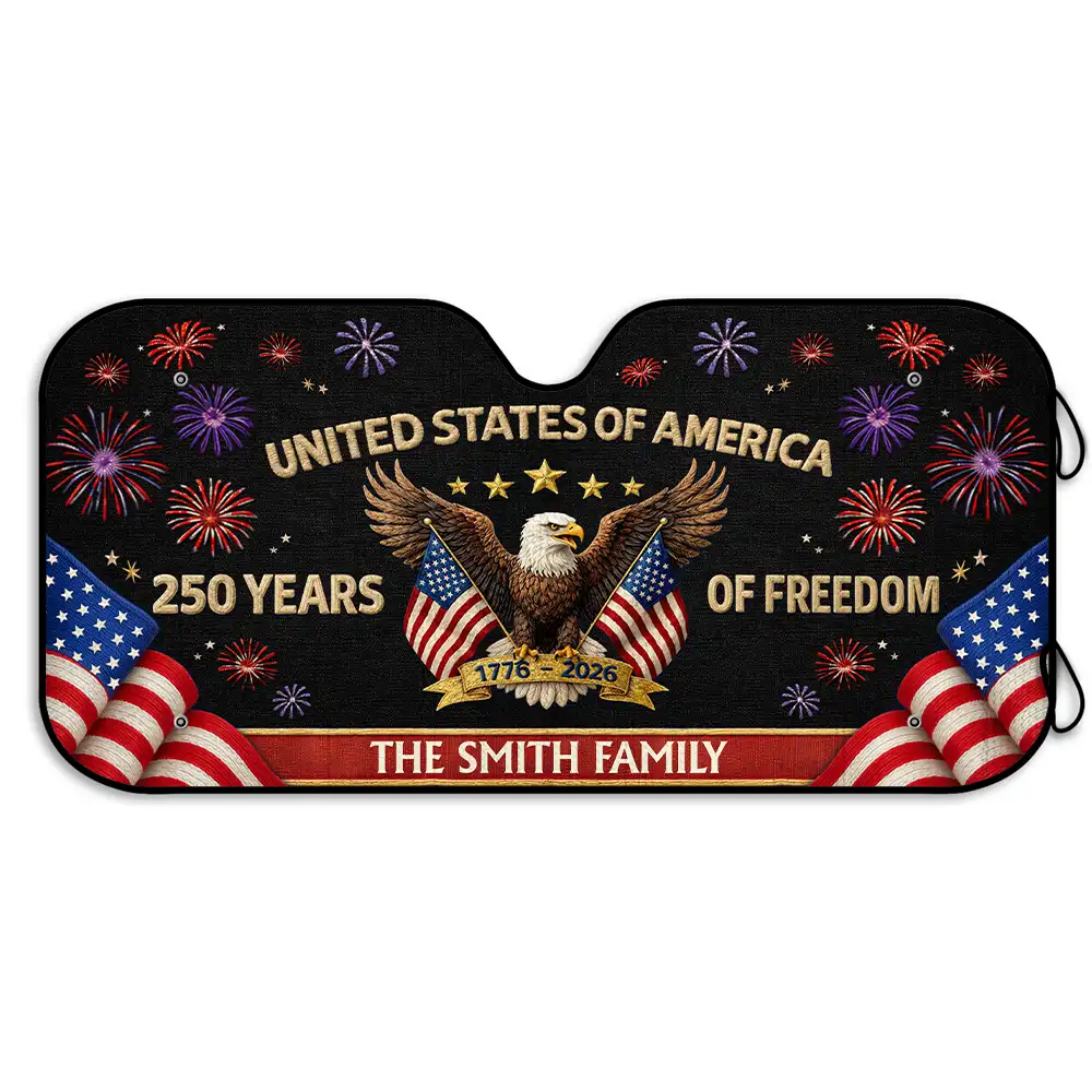 Faux Embroidery Effect America 250th Anniversary - Personalized Auto Sunshade