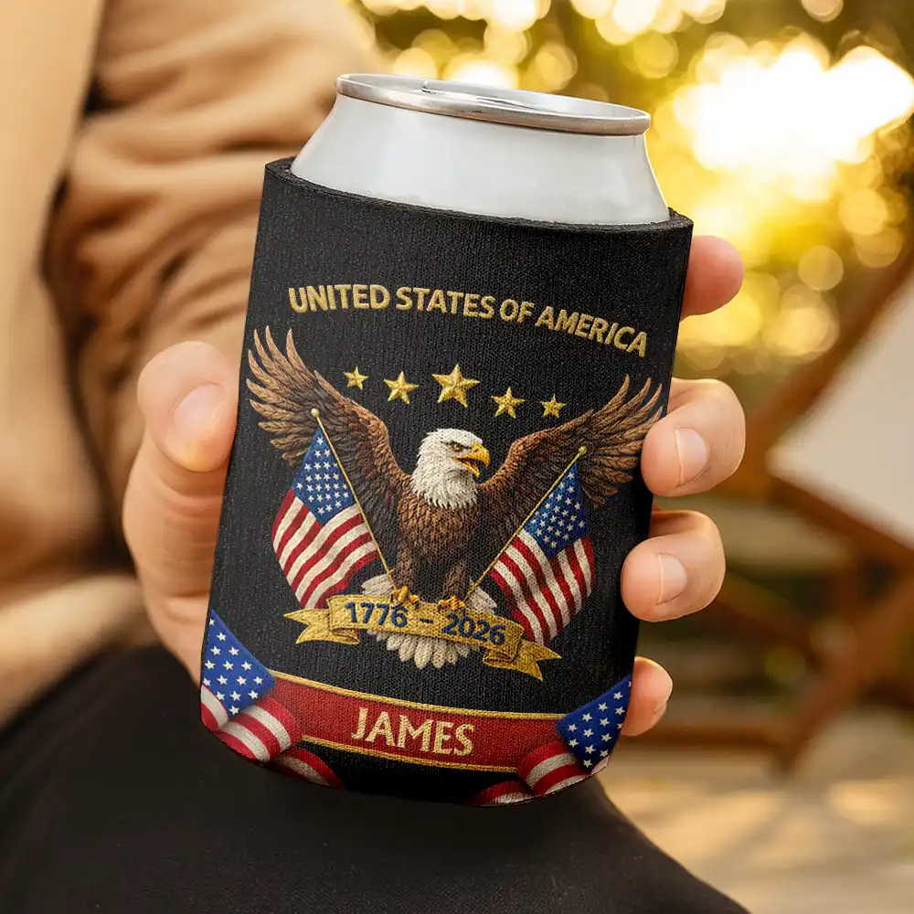 Faux Embroidery Effect America 250th Anniversary - Personalized Can Cooler Sleeve