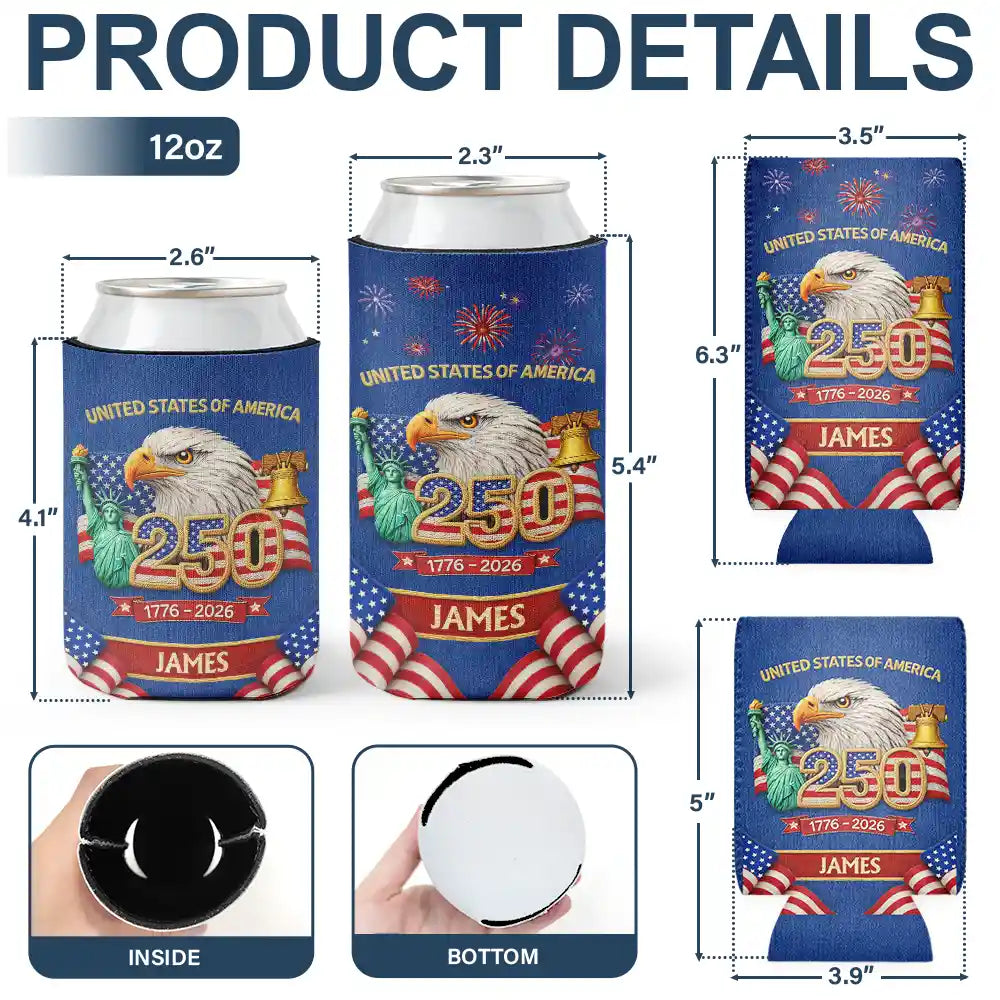 Faux Embroidery Effect America 250th Anniversary - Personalized Can Cooler Sleeve
