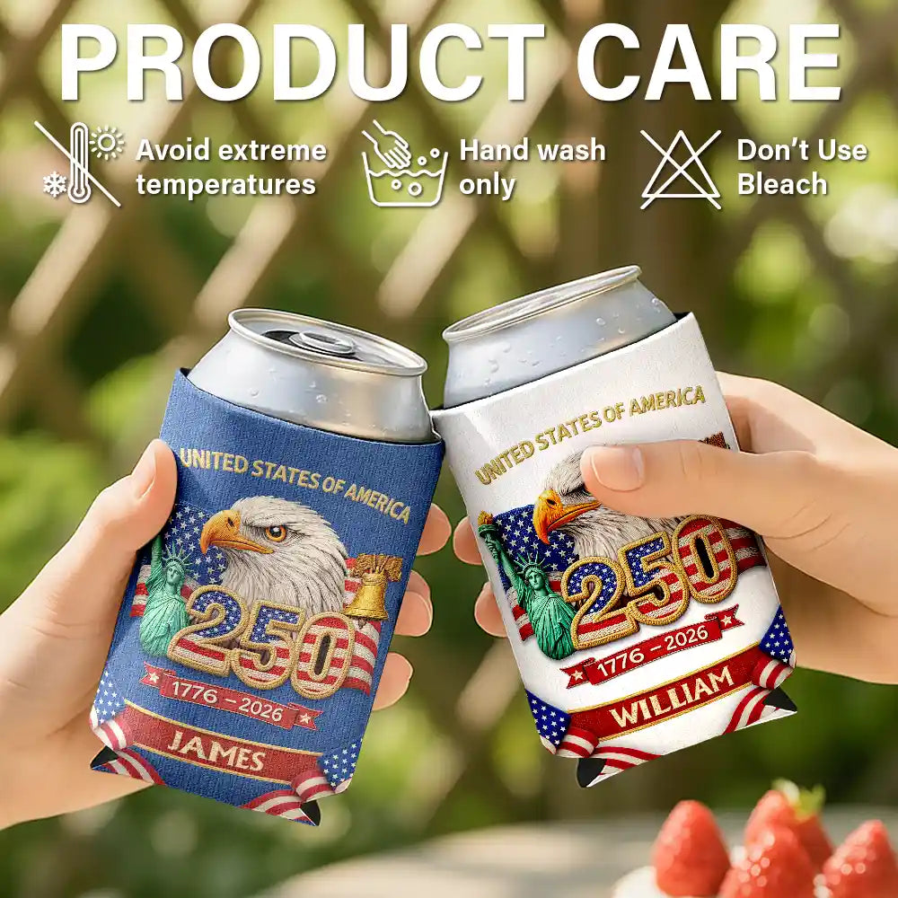 Faux Embroidery Effect America 250th Anniversary - Personalized Can Cooler Sleeve