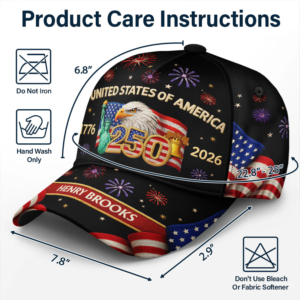 Faux Embroidery Effect America 250th Anniversary - Personalized Classic Cap