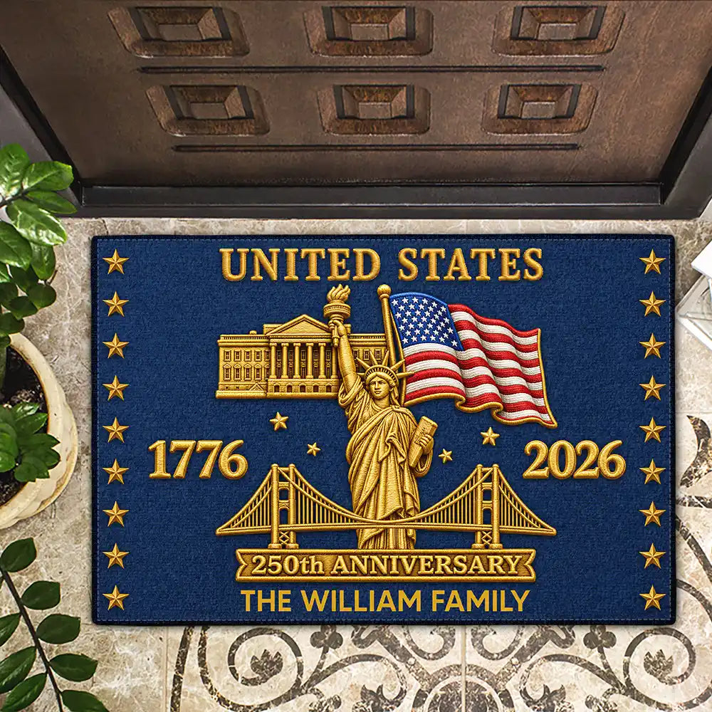 Faux Embroidery Effect America 250th Anniversary - Personalized Doormat
