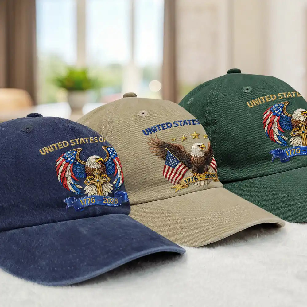 Faux Embroidery Effect USA 250th Anniversary - Personalized Vintage Washed Denim Cap