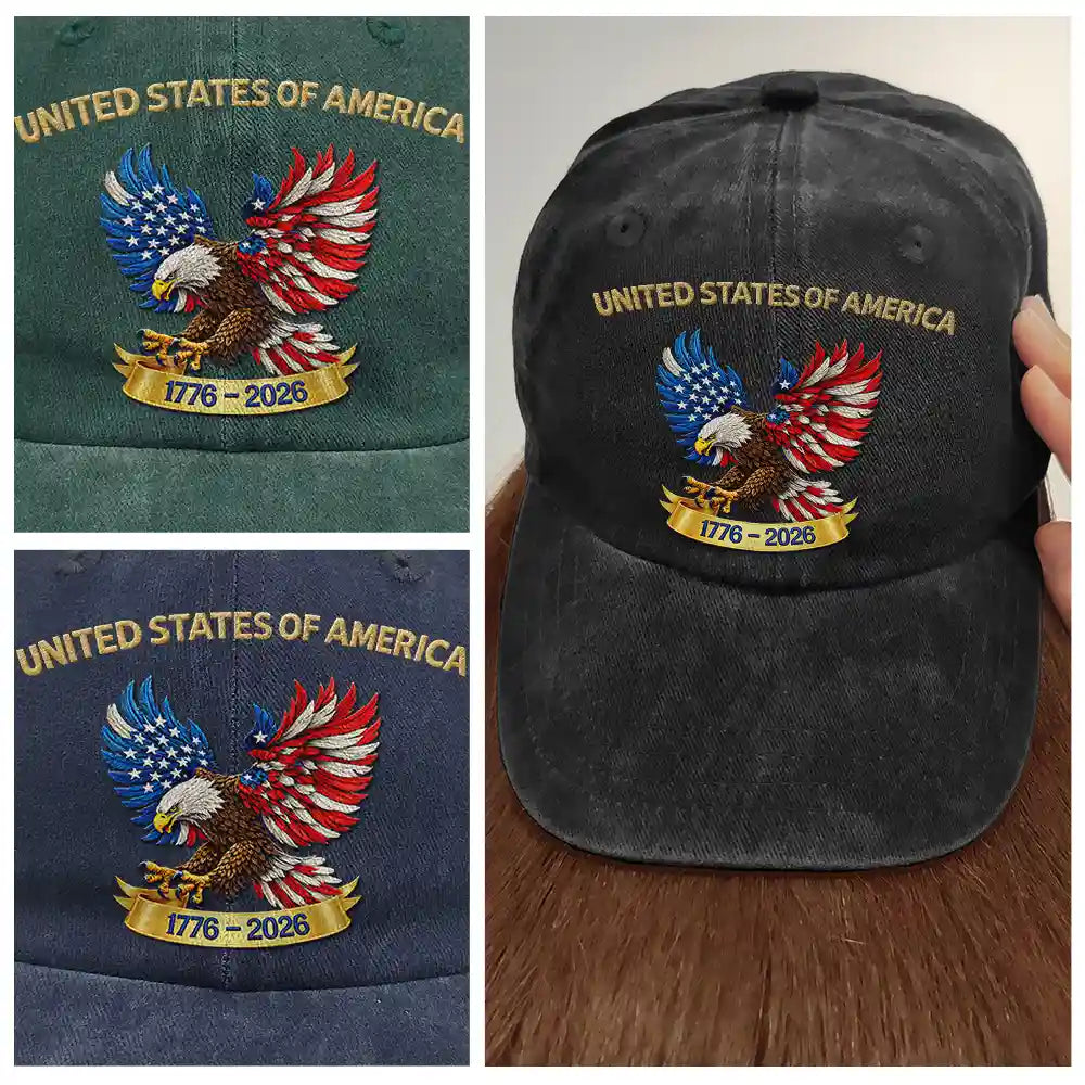 Faux Embroidery Effect USA 250th Anniversary - Personalized Vintage Washed Denim Cap