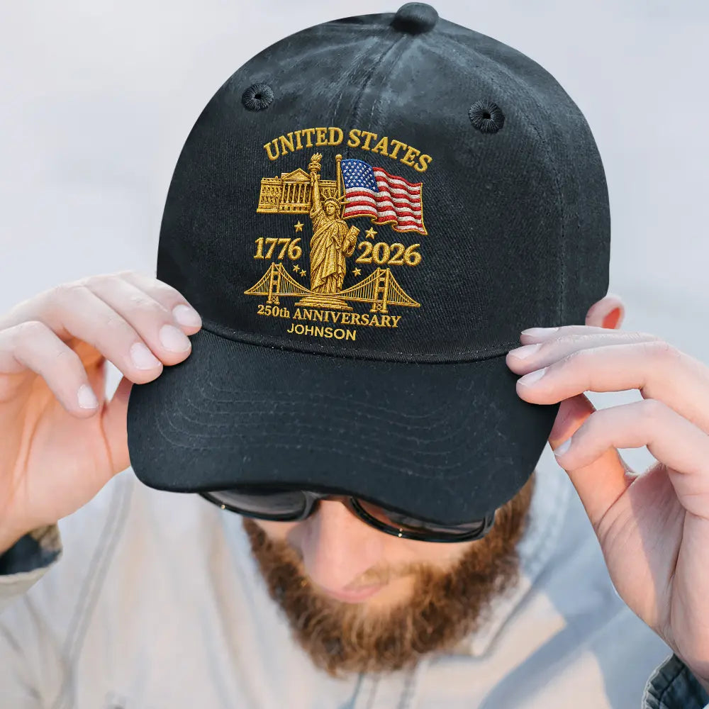 Faux Embroidery Effect America 250th Anniversary - Personalized Vintage Washed Denim Cap