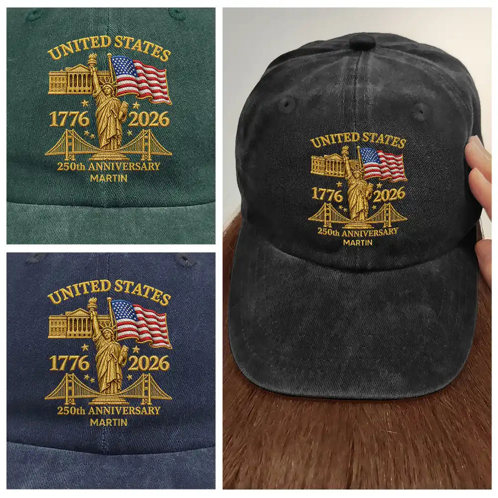 Faux Embroidery Effect America 250th Anniversary - Personalized Vintage Washed Denim Cap