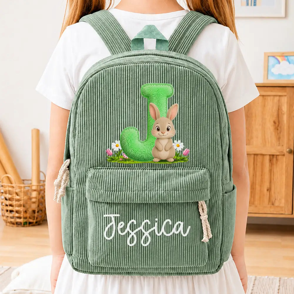 Faux Embroidery Effect Chenille Animal & Alphabet Letters - Personalized Corduroy Backpack
