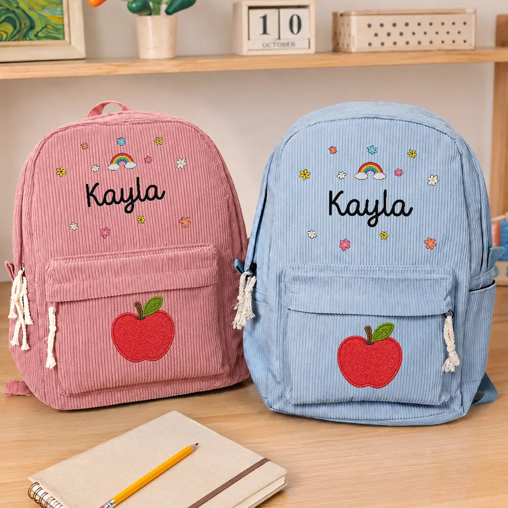Faux Embroidery Effect Kid's Name - Personalized Corduroy Backpack