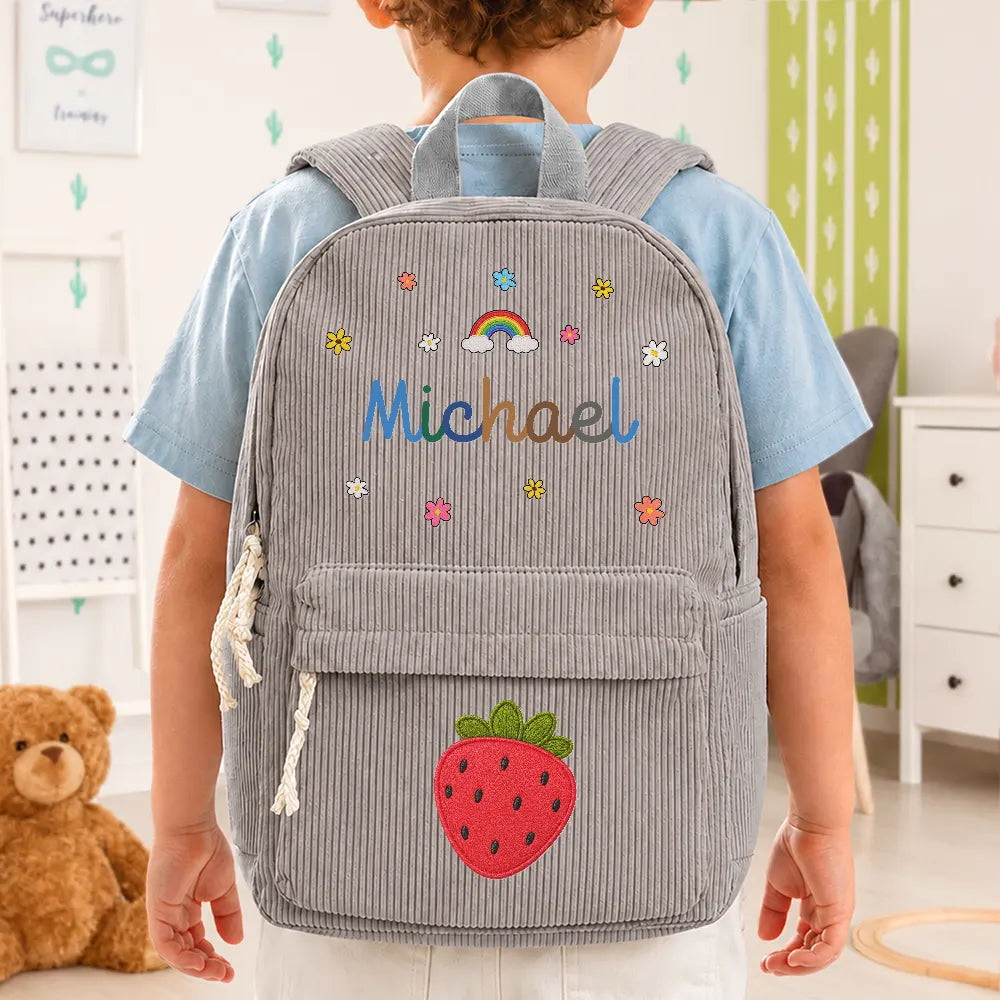 Faux Embroidery Effect Kid's Name - Personalized Corduroy Backpack