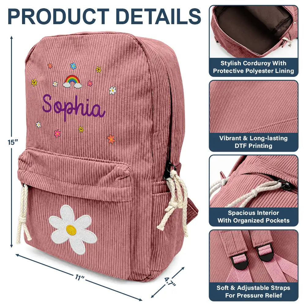 Faux Embroidery Effect Kid's Name - Personalized Corduroy Backpack