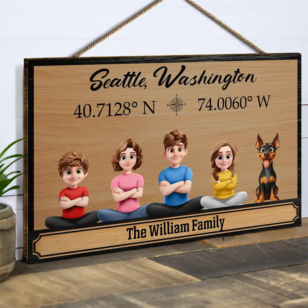 Location Coordinates Welcome To Our Home - Personalized Wood Rectangle Sign