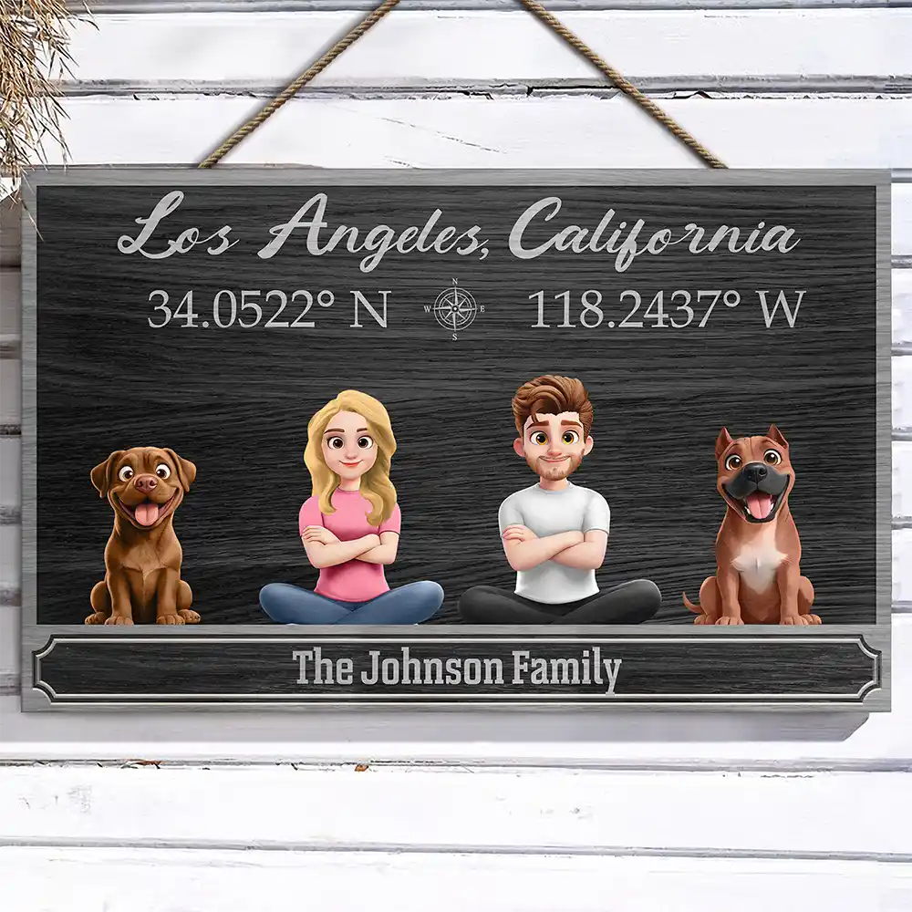 Location Coordinates Welcome To Our Home - Personalized Wood Rectangle Sign