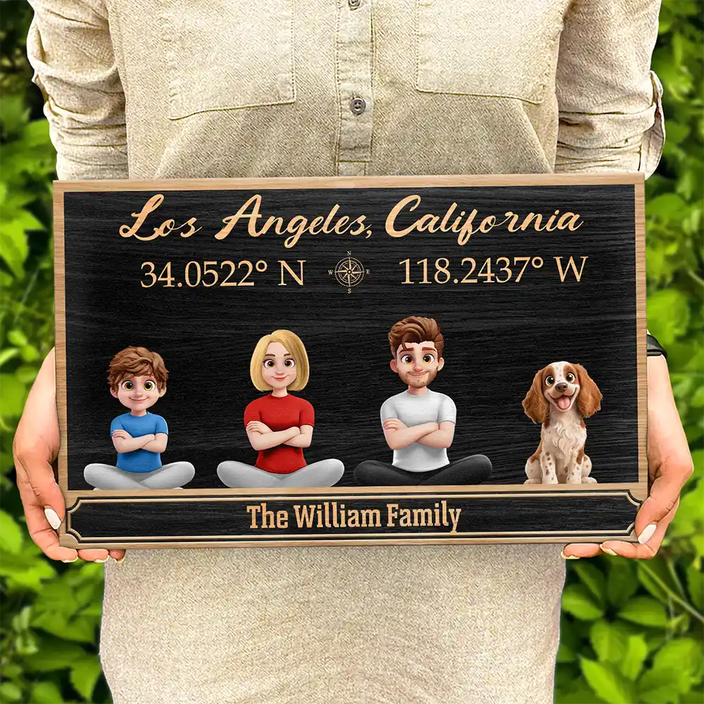 Location Coordinates Welcome To Our Home - Personalized Wood Rectangle Sign