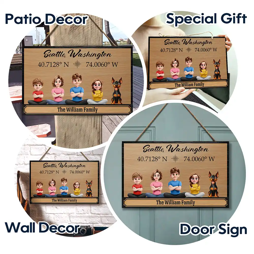 Location Coordinates Welcome To Our Home - Personalized Wood Rectangle Sign