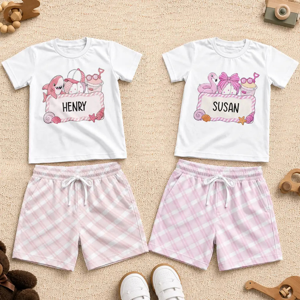Flamingo Shark Summer Custom Name - Personalized Kids Clothing Set