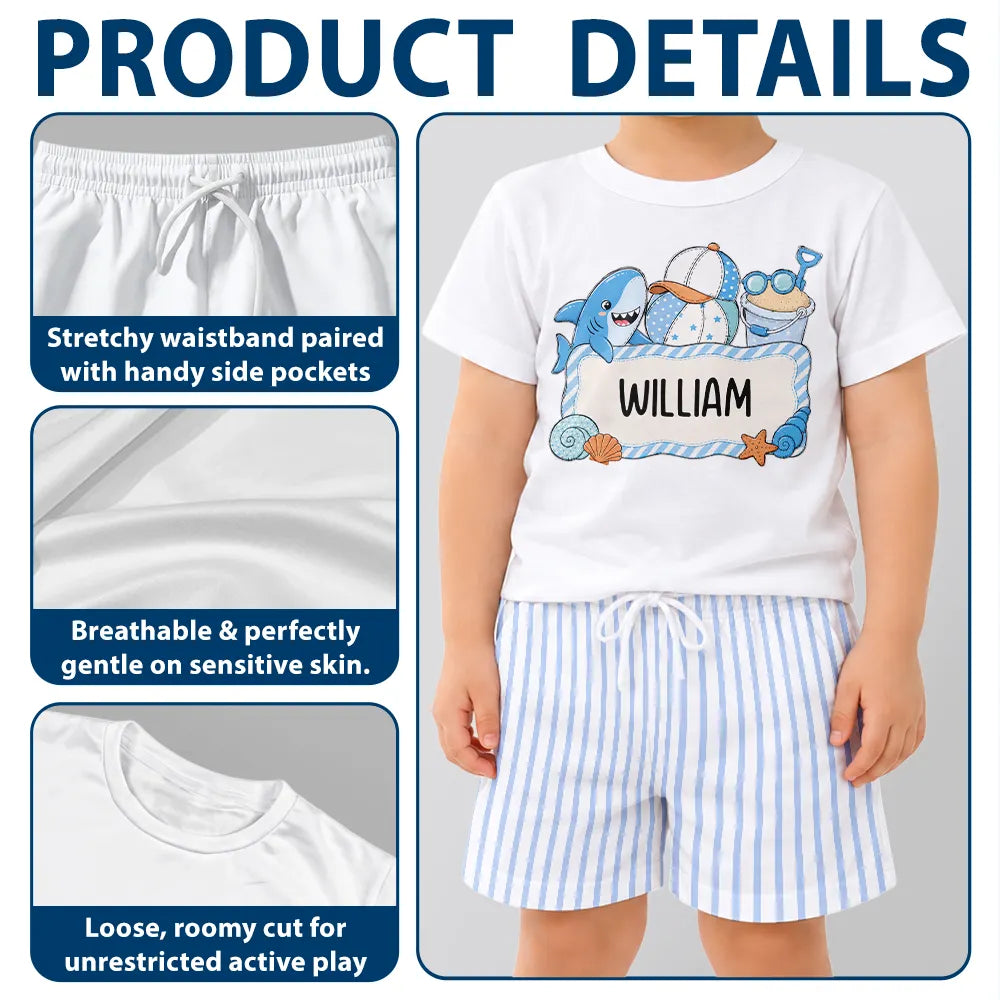 Flamingo Shark Summer Custom Name - Personalized Kids Clothing Set