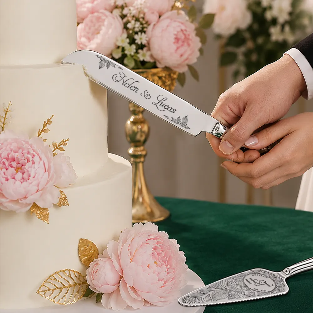 Floral Pattern Couple Wedding - Personalized Cake Cutting Set