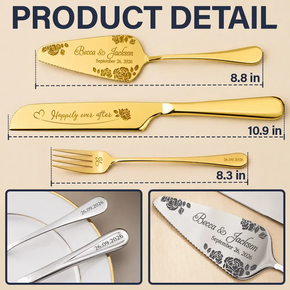Floral Pattern Couple Wedding - Personalized Cake Cutting Set