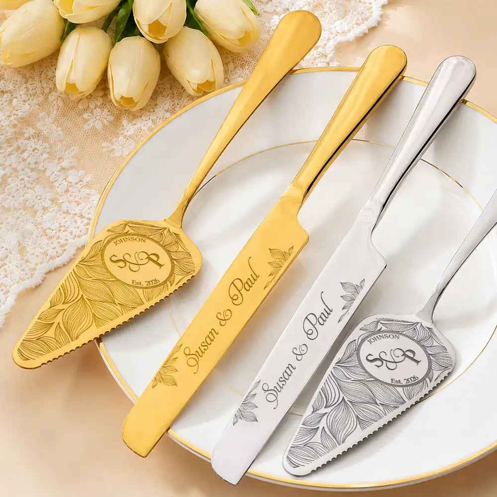 Floral Pattern Couple Wedding - Personalized Cake Cutting Set