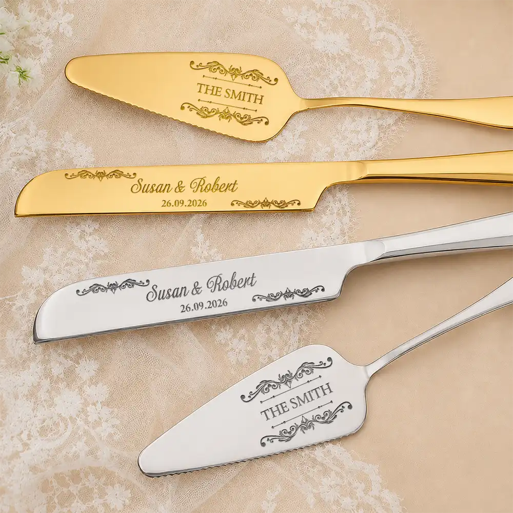 Floral Pattern Couple Wedding - Personalized Cake Cutting Set