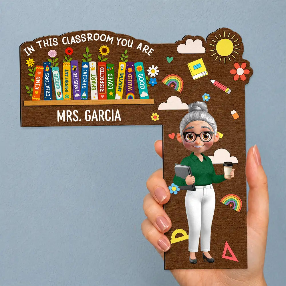 Floral Teacher In This Classroom You Are - Personalized Door Corner Wood Sign