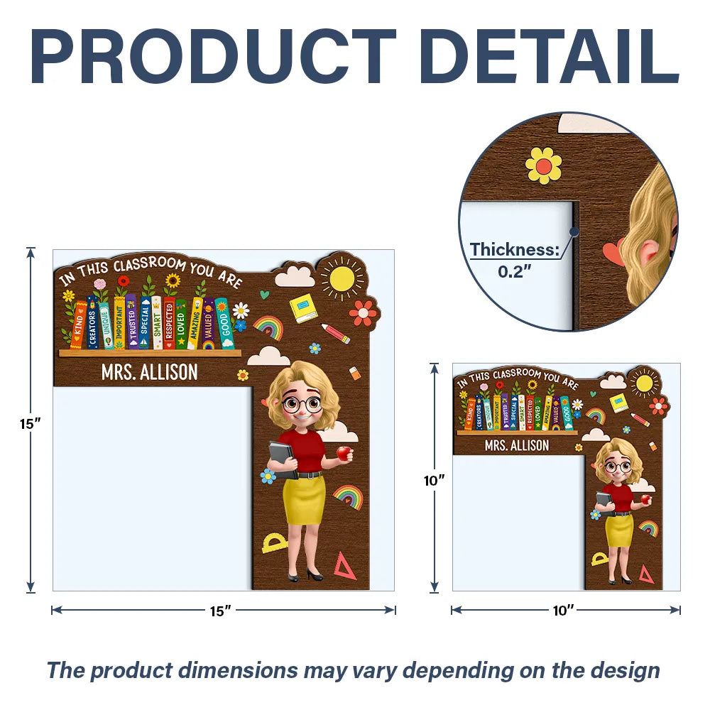 Floral Teacher In This Classroom You Are - Personalized Door Corner Wood Sign