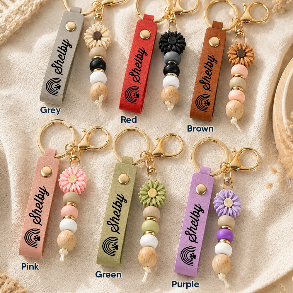 Forever Loved Memorial - Personalized Leather Beaded Keychain