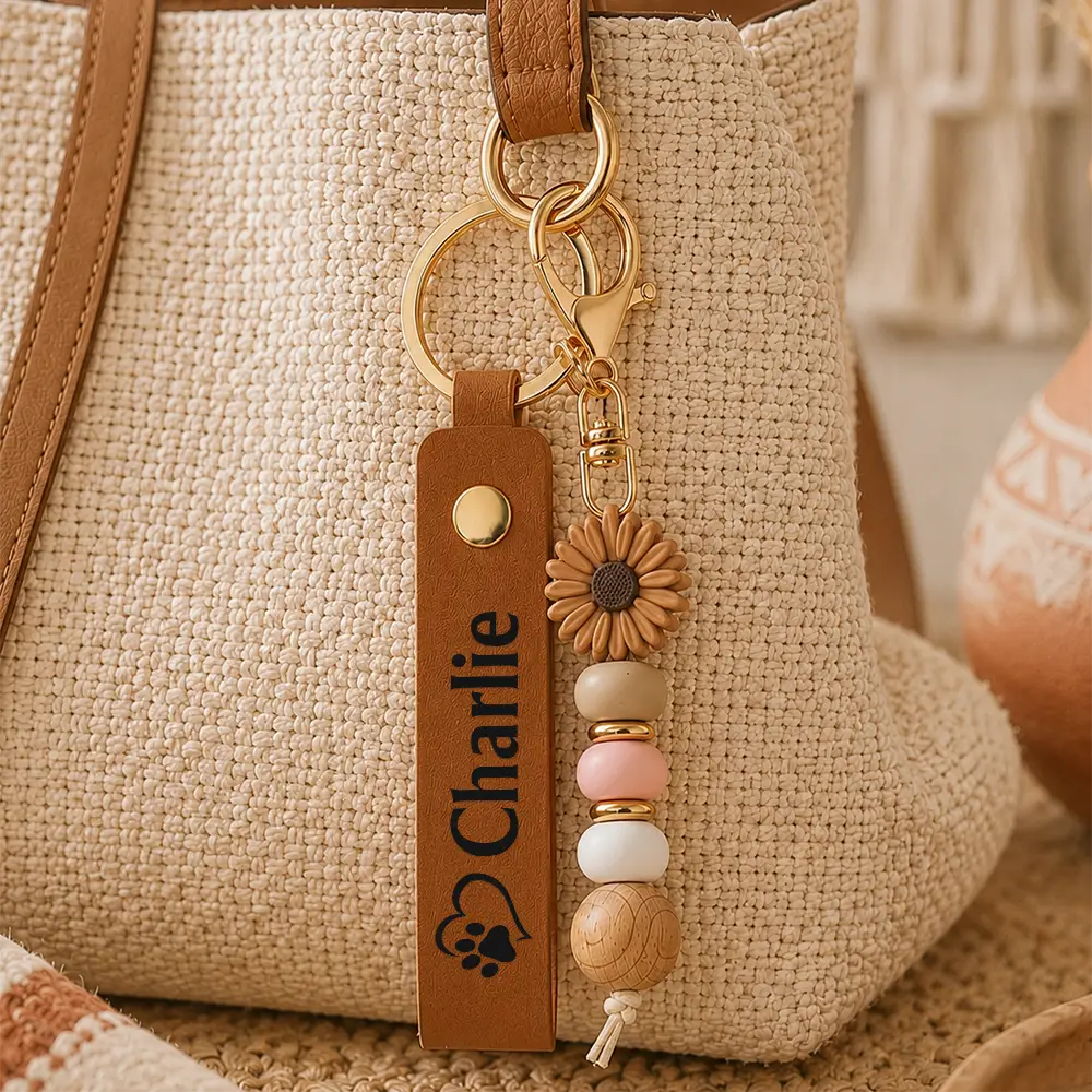 Forever Loved Memorial - Personalized Leather Beaded Keychain