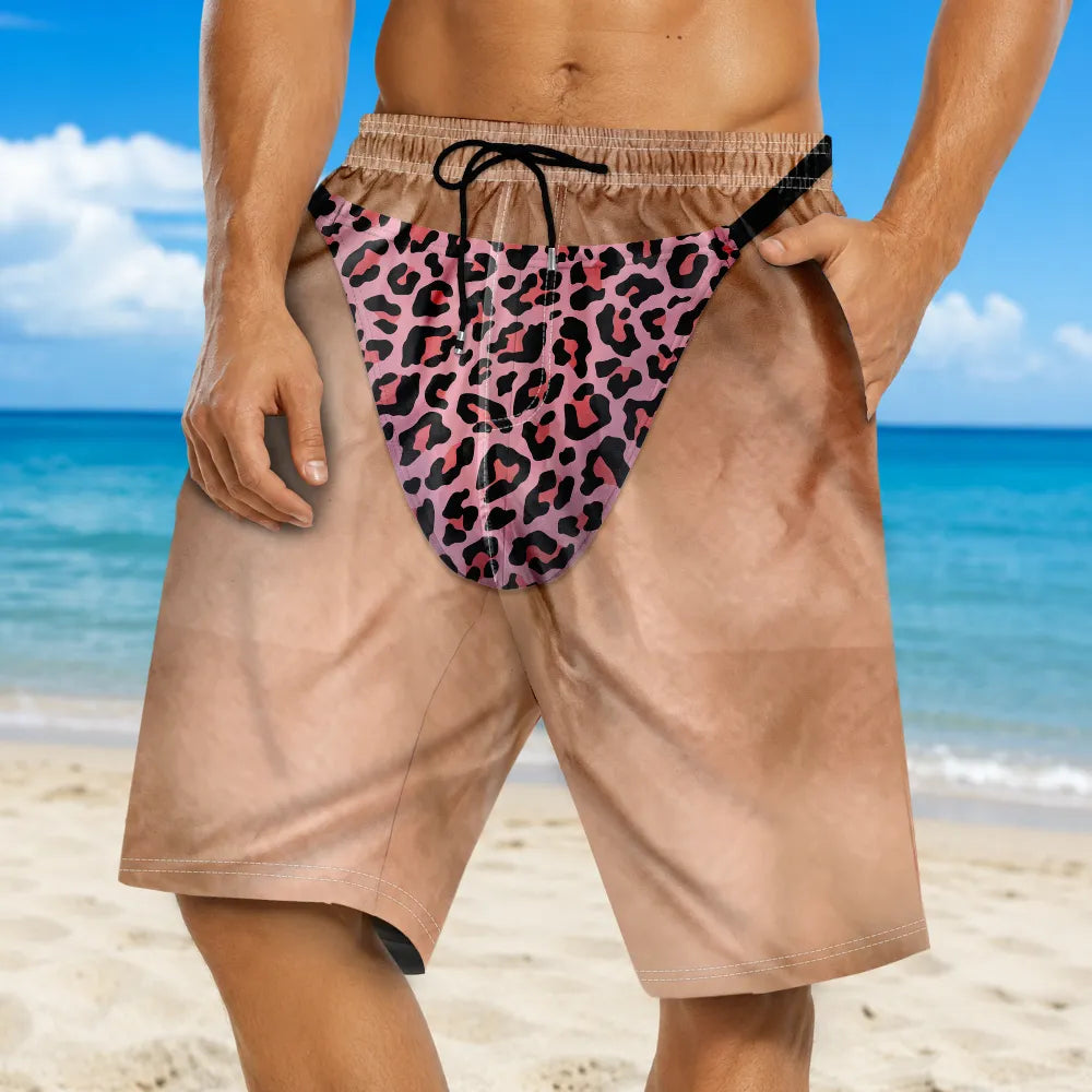 Funny Men Swim Trunks Leopard - Personalized Unisex Beach Shorts