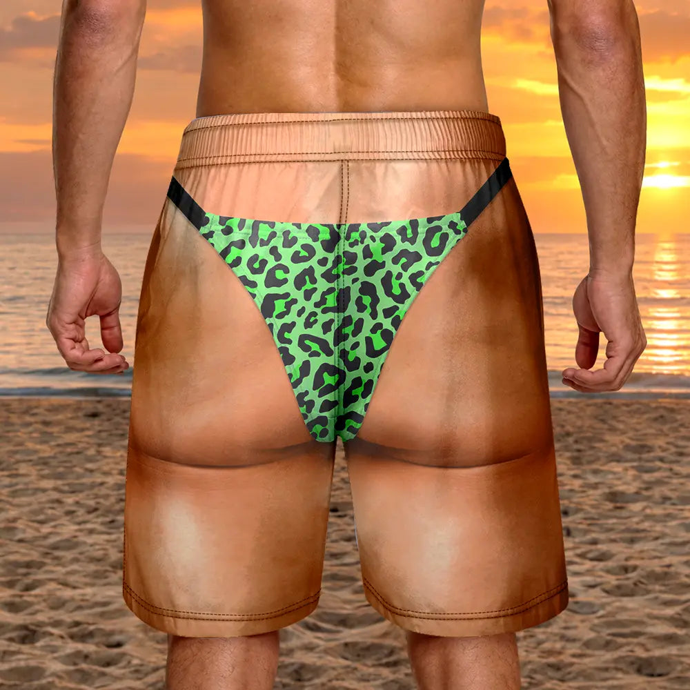 Funny Men Swim Trunks Leopard - Personalized Unisex Beach Shorts