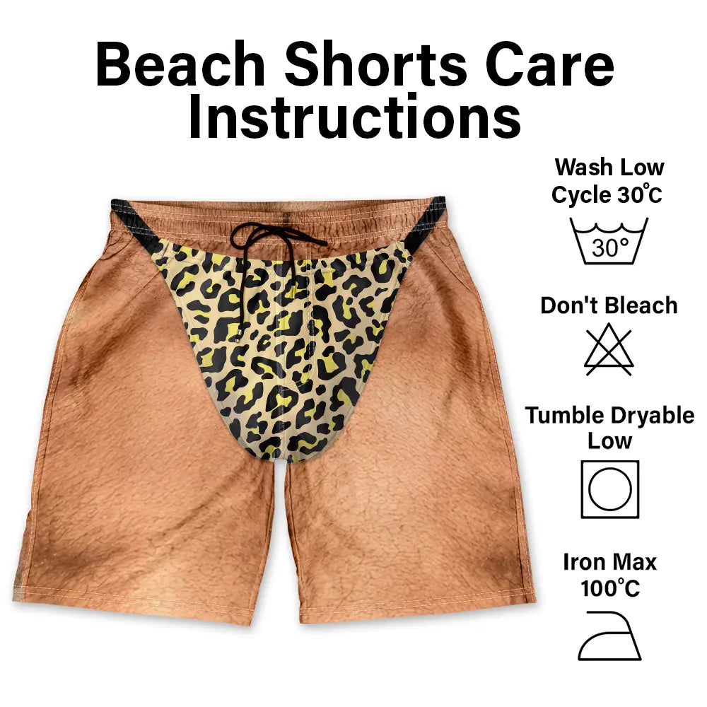 Funny Men Swim Trunks Leopard - Personalized Unisex Beach Shorts