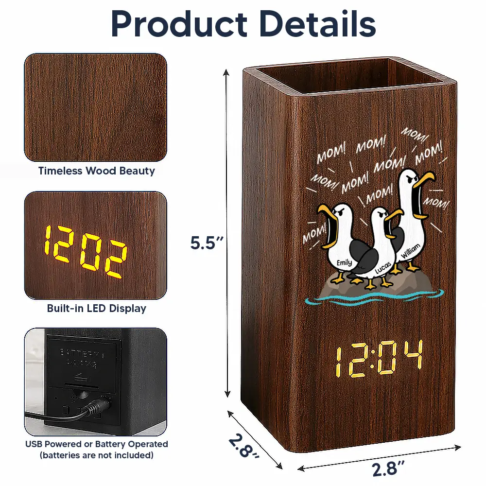 Funny Screaming Seagull - Personalized Pen Holder With Clock