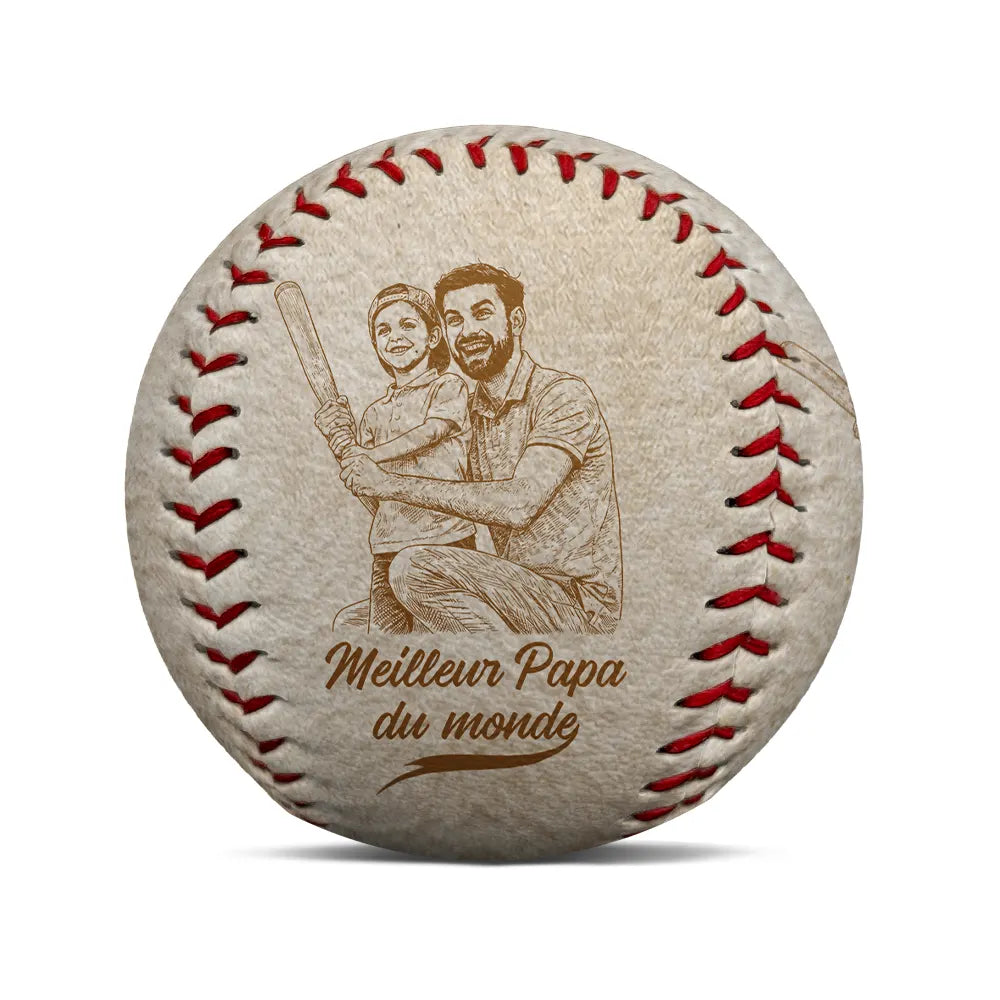 Photo Personnalisée Croquis Au Crayon Meilleur Papa Du Monde - Baseball, Softball Personnalisés