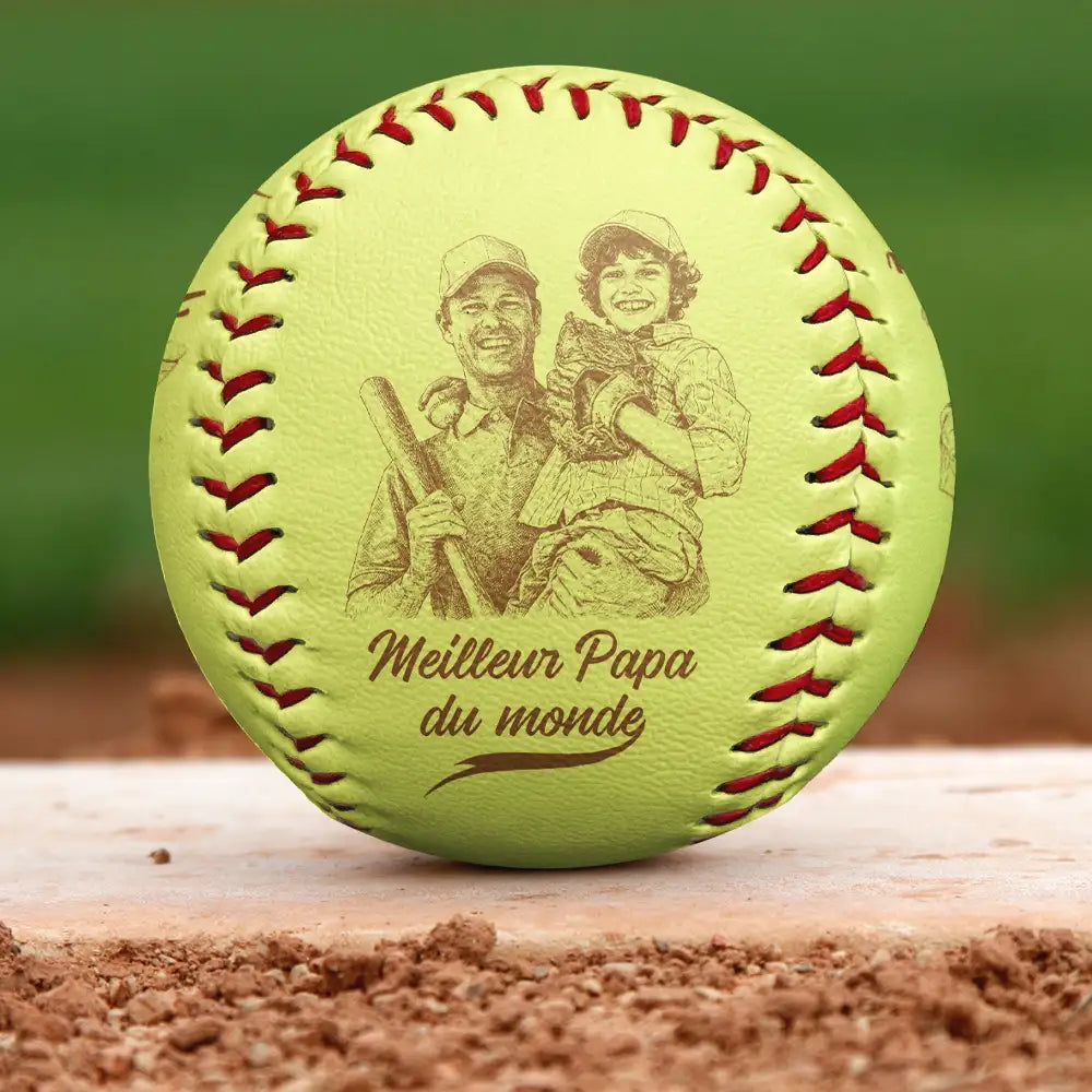 Photo Personnalisée Croquis Au Crayon Meilleur Papa Du Monde - Baseball, Softball Personnalisés