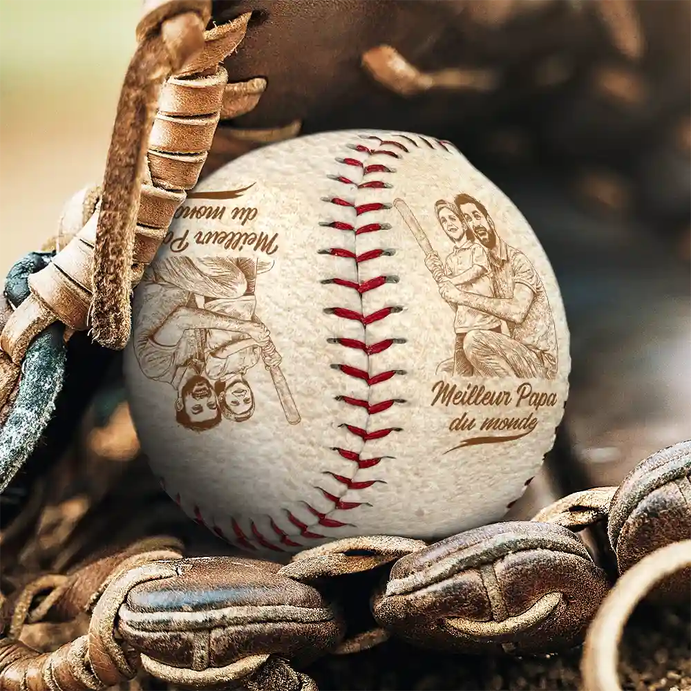 Photo Personnalisée Croquis Au Crayon Meilleur Papa Du Monde - Baseball, Softball Personnalisés