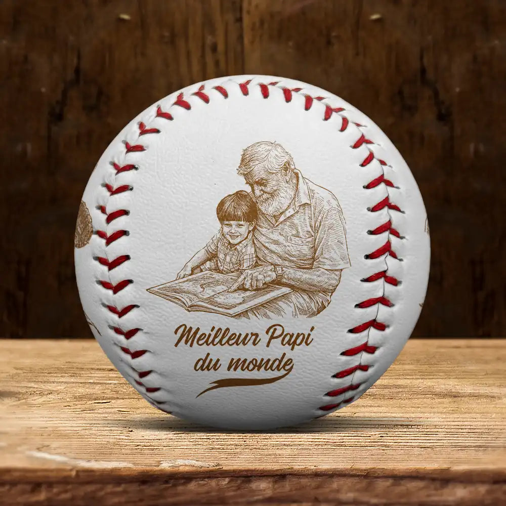 Photo Personnalisée Croquis Au Crayon Meilleur Papa Du Monde - Baseball, Softball Personnalisés