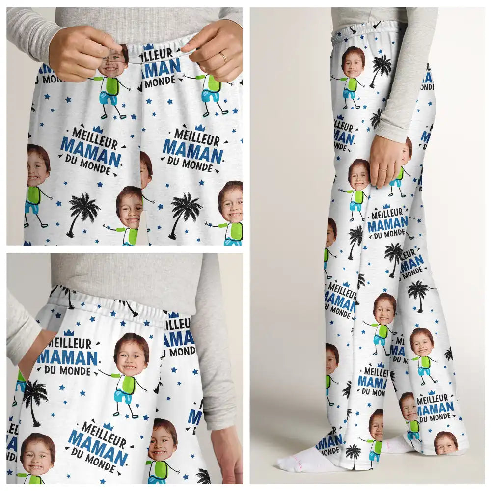 Photo Personnalisable Meilleur Papa Maman Du Monde - Pantalon De Pyjama Personnalisé Pour Enfant