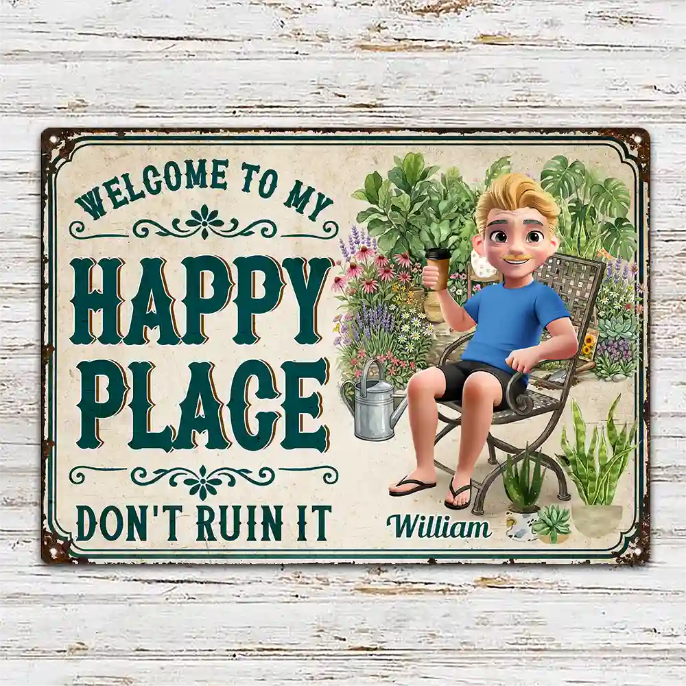 Gardening My Happy Place - Personalized Classic Metal Signs
